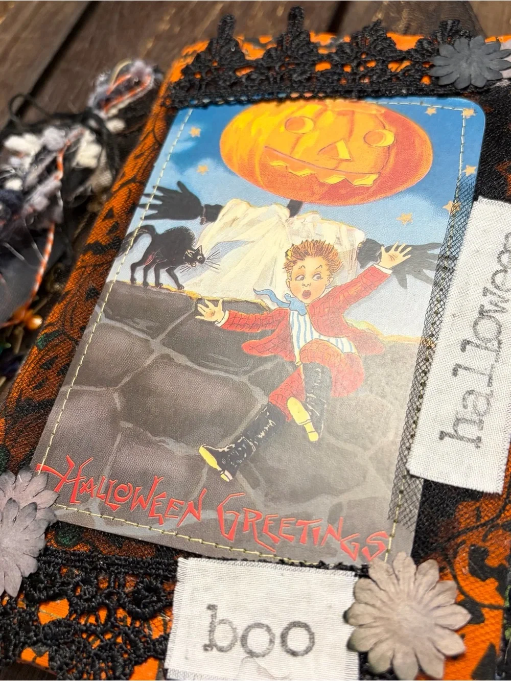 Halloween Junk Journal Vintage Fabric Pumpkins Softcover Decorated 3 Signatures